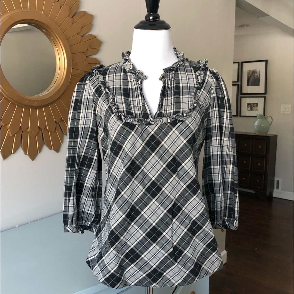 Banana Republic black plaid 3/4 sleeve top blouse
